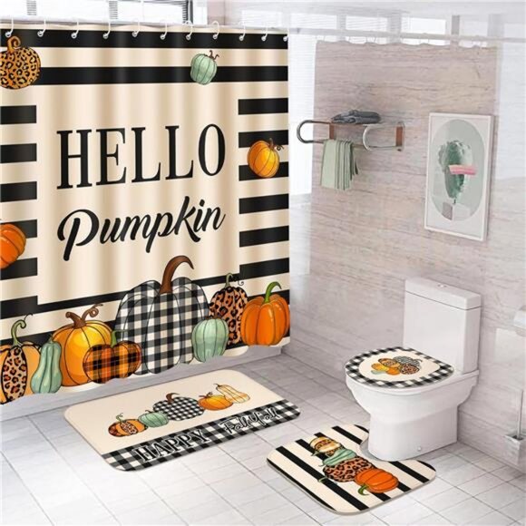 Homegoods Other - Preboun 4 Pcs Fall Pumpkin Shower Curtain Set 72" Autumn‎ Farmhouse Bathroom